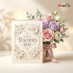 টিচার্স ডে হ্যান্ডমেড কার্ড ও ফ্লাওয়ার কম্বো