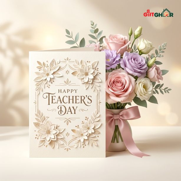 টিচার্স ডে হ্যান্ডমেড কার্ড ও ফ্লাওয়ার কম্বো